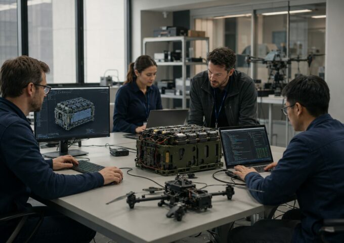 Image représentative des équipes des bureaux d'études en conception de batteries pour drone (mécanique, électronique, logiciel)